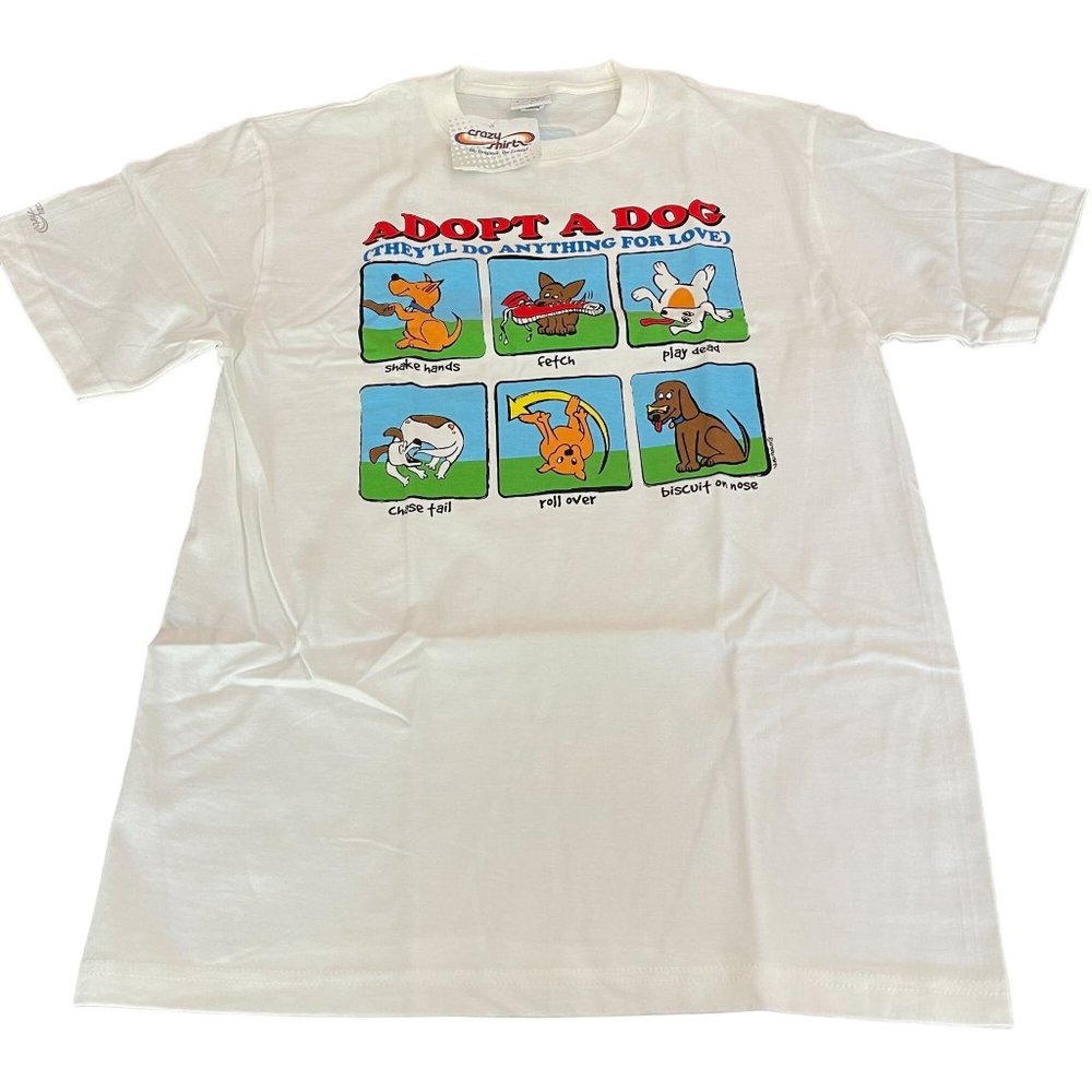 VTG Crazy Shirts Adopt A Dog They'll Do Anything For Love T-shirt RARE, Sz S NWT